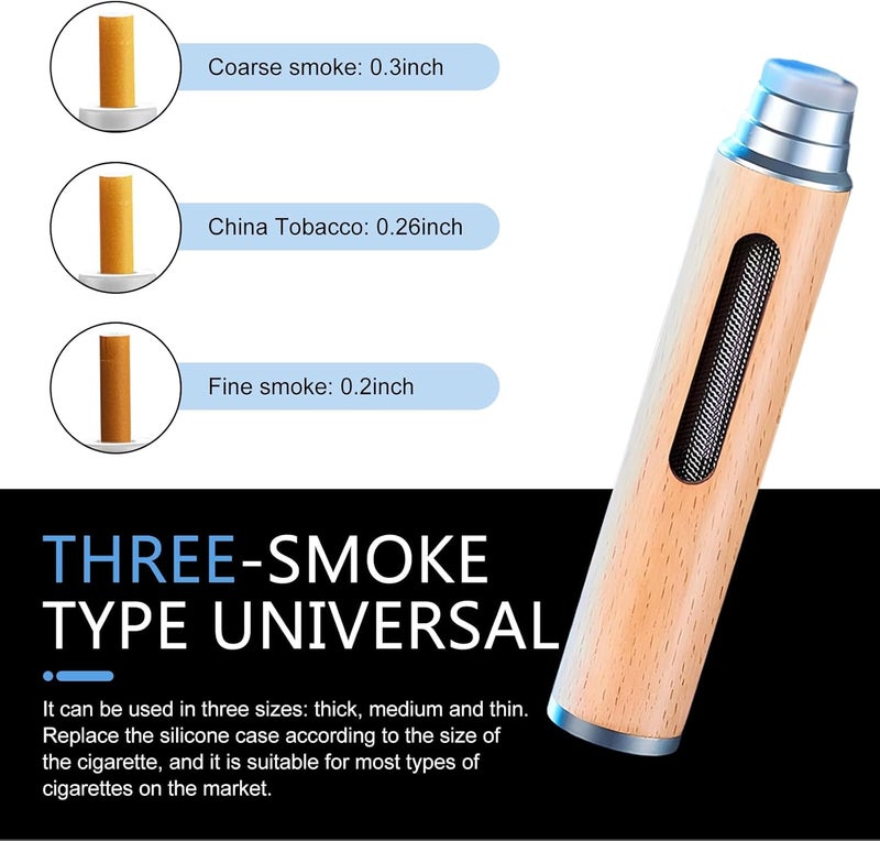 Arwrilt 2 PCS Handmade Wooden Portable Ashtrays, Anti-Drop Ash Catcher with 5.2mm 6.8mm 7.8mm Cigarette Holders, Universal for Car Home Office Tabletop Outside Patio Outdoor Balcony (Silver) - Image 4